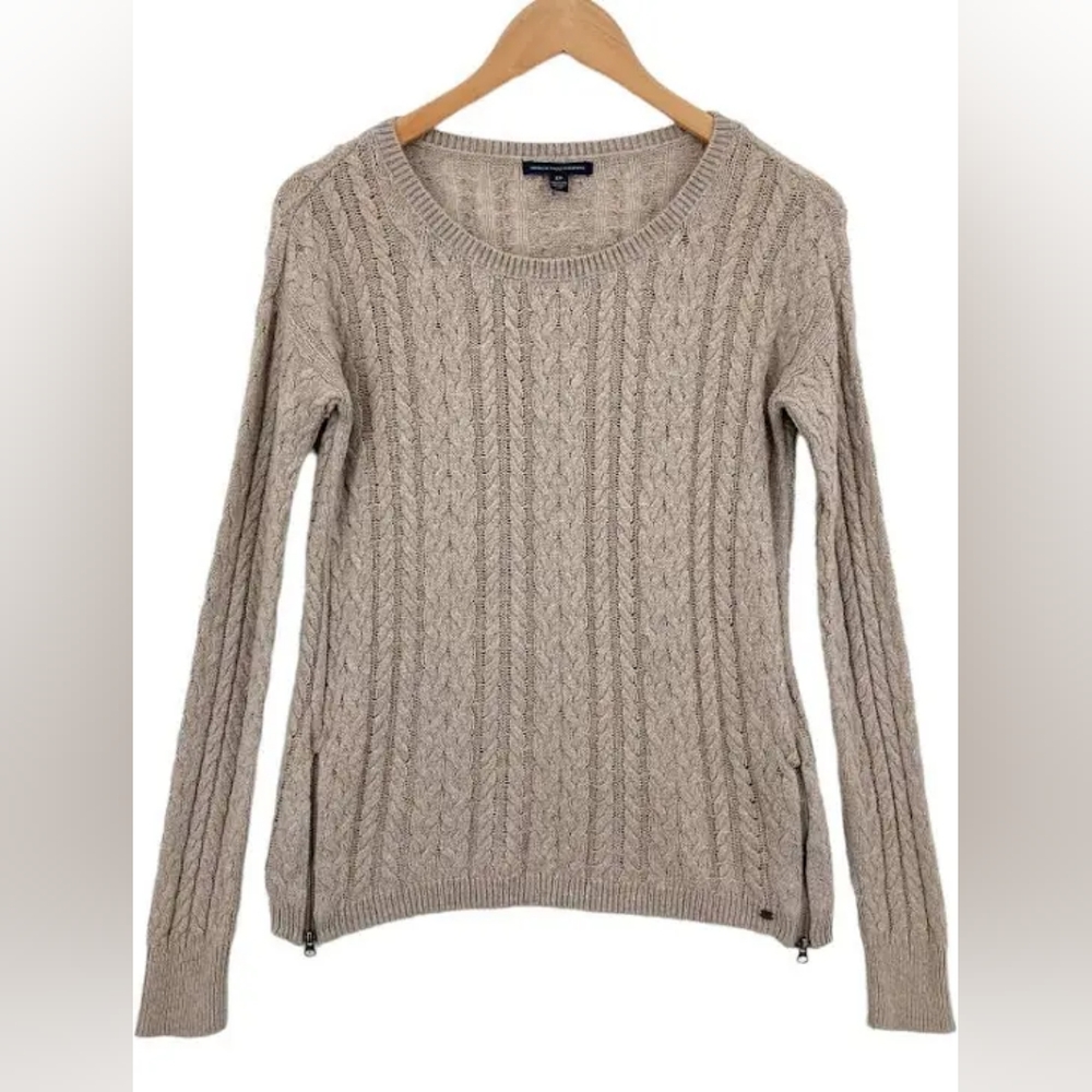 American Eagle Outfitters Oatmeal Crew Neck Side Zip Knit Sweater - Medium - EUC